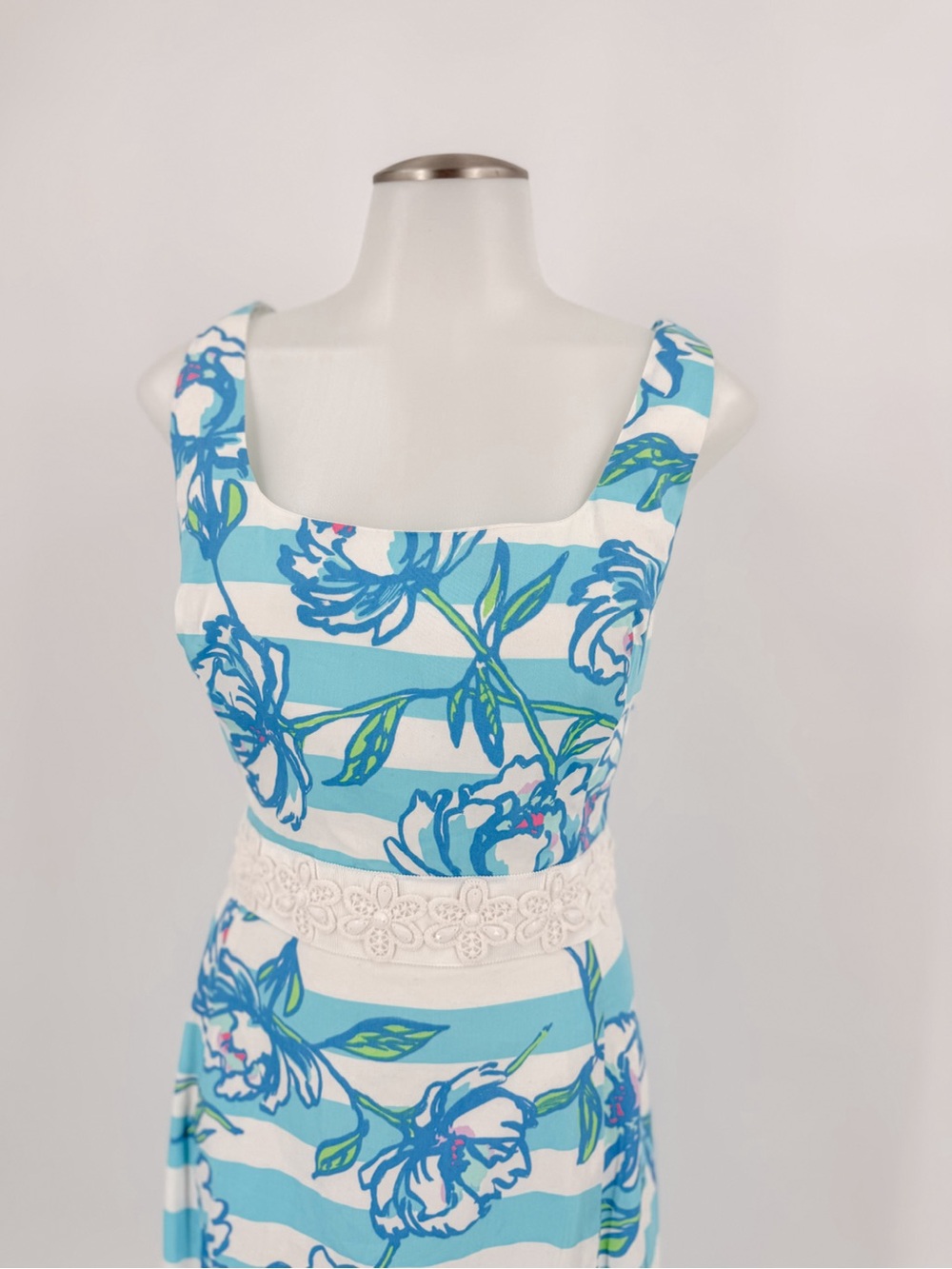 Lilly Pulitzer Blue & White Floral Striped Sleeveless Dress - Picture 3 of 8